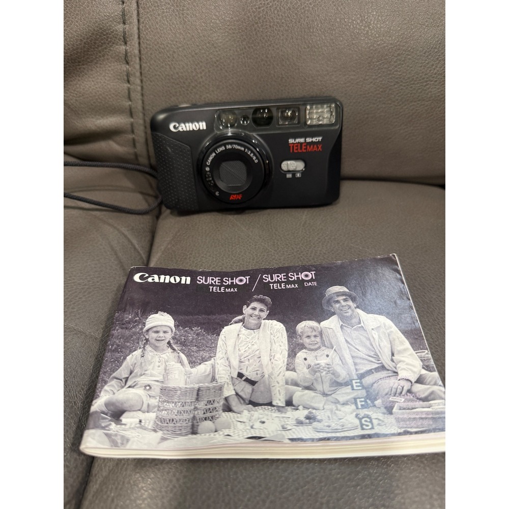 Canon Sure Shot Telemax 35mm Point and Shoot Film Camera 38/70mm Dual Lens Black